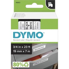 Asitan Dymo Etiket Makineleri Için D1 Standart Bant Kartuş, 1,9 cm x 63 M, Beyaz Üzerine Siyah