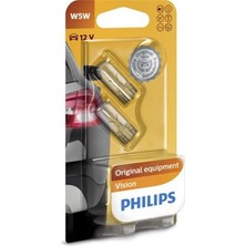 Asitan Philips T10 W5W Vision Park ve Iç Mekan Ampulü, 12V, 2'li Paket, Orijinal Sarı Renk 12961B2