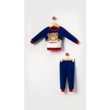 Bubito Teddy Bear Görselli Erkek Bebek & Çocuk Polar Kışlık Alt Üst Takım-Mavi