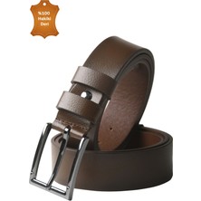 Rizzup Erkek Açık Kahve Hakiki Deri Klasik Kemer 3,5 cm Kumaş Pantolon Kemeri 2502635