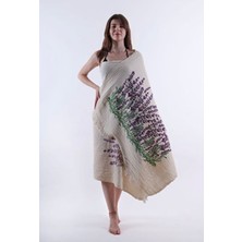 Zehra Ana Lavanta Desenli Çok Amaçlı Pamuklu Peştemal Şezlong Örtüsü 90X170 cm