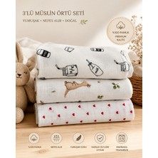 Two Child Çok Amaçlı El Emeği Müslin Örtü 3'lü Set, %100 Pamuk Yenidoğan Bebek Battaniyesi 80*90 Ebat