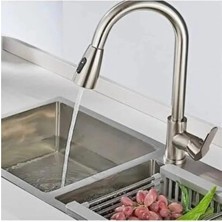 Asitan Spiralli Sıcak Soğuk Su Girişli Çiftfonksiyonlu Başlıklı Mutfak Eviye Bataryası (Inox)