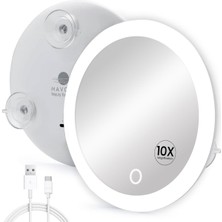 Asitan LED Işıklı ve 3 Güçlü Vantuzlu 10X Büyüteç Aynası. Kompakt, Işıklı Makyaj Aynası (Usb