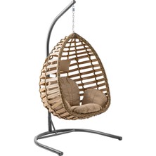 Asitan Gümbet Tekli Rattan Bahçe Balkon Salıncağı Açık Kahve