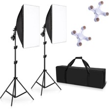 Asitan Fototekfotoğraf 50X70CM Softbox 4 Duylu Ikili Sürekli Işık Seti Foto Video Ürün Çekim Makyaj