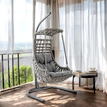 Asitan Alaçatı Tekli Rattan Bahçe Balkon Salıncağı Gri