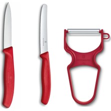 Asitan Soyma Bıçağı Seti, 3 Parça Kırmızı