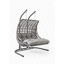 Asitan Bodrum Double Çiftli Rattan Bahçe Balkon Salıncağı Gri