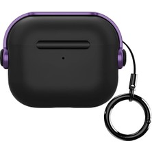 Asitan Airpods 3 Djpods Sert Malzemeli Kilitli Kapak Askı Aparatlı Airpods 3 Uyumlu Kılıf (Siyah - Mor)