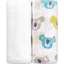 Asitan Poema & Rosa 2'li Müslin Örtü /%100 Pamuk / Organik / 110 cm x 110 cm / Süper Yumuşak (Koala)