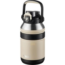 Asitan Tkk Büyük Boy 1000ML Pipetli/pipetsiz Kullanım Askılı Paslanmaz Çelik Termos Matara (Bej)