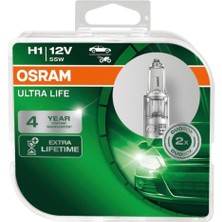 Asitan Osram H1 Ultra Life Far Ampulü, 12V 55W, 4 Yıl Garantili, 2'li Paket