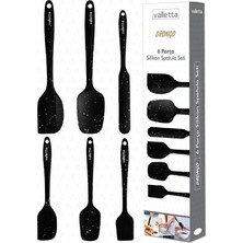 Asitan Dayanıklı Yanmaz Yapışmaz Silikon Spatula Seti 6 Parça Siyah Noktalı
