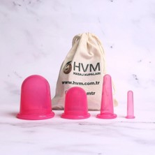Asitan Vakumlu Silikon Masaj Kupası 4'lü Set Pembe, Kuru Kupa, Selülit ve Yüz Masaj Seti