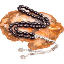 Asitan Büyük Boy Obsidyen Taşı Tesbih (8 * 12 Mm) - Taş Sandığı