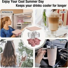 Asitan Pembe Quencher Silikon Kapaklı Buzluk, Silindir Buz Kalıbı 4 Gözlü Stanly 20OZ 30OZ 40OZ Bardak