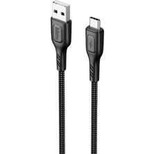 Asitan Tech Knıt 2A Çıkış Usb-A To Type-C Şarj ve Data Aktarım Kablosu Örgü Tasarım 1 Metre Siyah