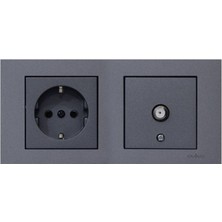 Ovivo Grano Füme 2\'li Set Topraklı Priz ve F Konnektör Uydu Priz Set