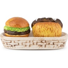 Asitan MIO-038 Hamburger Motifli 2li Standlı Tuzluk Biberlik Seti