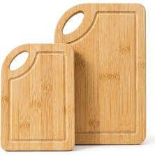 Asitan Bambu 2'li Kesim Panosu Seti, 16X26 cm ve 20X30 cm Doğal Bambu Kesim Tahtası, Oluklu Kenarlı Ask�