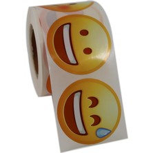 Asitan Emoji Etiketi 9 Farklı Emoji Surat 50MM Çap Ruloda 500 Adet Kendinden Yapışkanlı Rulo Etiket, P