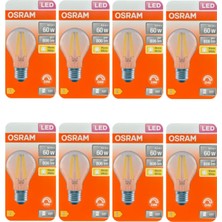 Asitan LED Ampul, 6,5W (60W), 2700K Sarı Işık, Dim Edilebilir, E27 Duy, Şeffaf, 8 Adet