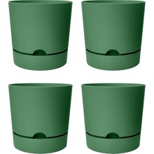 Asitan Begonya Saksı Tabaklı Drenajlı Mat Plastik Çiçek Saksısı (4 Adet, 1,8 Litre, 15CM, Yeşil)