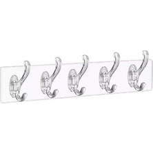 Asitan Mika Kristal Plastik Şeffaf Askı, Pvc Yapışkanlı Montaj, 6.4X29.3 Cm, 5 Kollu 6.2 cm