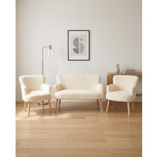 Asitan Roma Çay Seti Balkon Koltuk Takımı Welsoft Yumuşak Kumaş Naturel Ayaklı 2+1+1 Takım - Krem