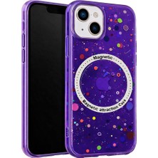 Asitan Iphone 13-14 ile Uyumlu Animasyonlu Kablosuz Şarj Destekli Şeffaf Telefon Kılıfı,konfeti Desen