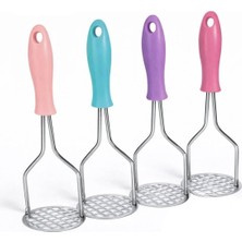 Asitan Arvale Paslanmaz Çelik Patates Ezici - 23,5 cm Renkli Ergonomik Saplı Sebze Püre Yapıcı