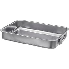 Asitan Metal Kare Fırın Kabı 24X34 cm Paslanmaz Çelik Kulplu Kare Fırın Pişirme Tepsisi