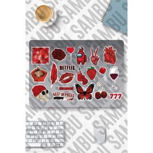 Asitan Red Aesthetic Temalı Sticker Etiket Seti 1 - Kırmızı Sticker - Laptop Notebook Telefon