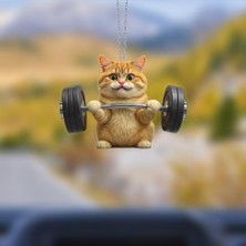 Asitan Araba Ayna Süsü, Araba Süsü, Çanta Aksesuarı - Halterci Kedi - Pleksi Malzeme, Uv Baskılı 00