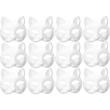 Asitan 12'li Boyanabilir Kedi Maske Seti – 3D Baskı Beyaz Maske – Dıy Boyama &amp; Hobi Maskesi – Ç