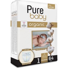 Asitan Pure Baby Organik Pamuklu Cırtlı Bez Tekli Paket 1 Numara Yenidoğan 64 Adet