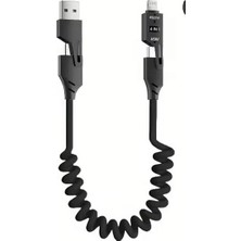 Asitan Pda Teknoloji 65W Type-C+Usb A To Type-C+Lightning Akordiyonlu Hızlı Şarj Kablosu 1.5m Siyah (65W