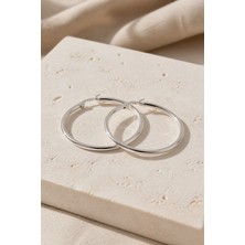 Lykos Gümüş Renk 36 mm Çelik Düz Klasik Halka Küpe - Minimalist Klipsli Halka Küpe