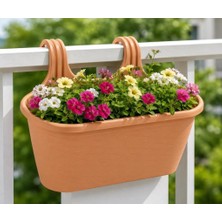Asitan Pratik Dayanıklı Şık 6,3lt Kahverengi Sahra Askılı Saksı 38X27X26CM Balkon Korkuluk Dekoratif