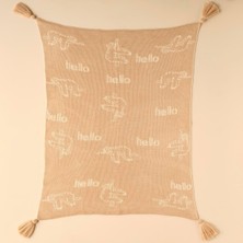 Asitan Sloth Hayvan BASKILI%100 Akrilik Battaniye, Bej, 100X120 cm