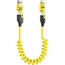 Asitan 4'ü 1 Arada 65W Yaylı Hızlı Şarj Kablosu Type-C & Lightning Pd Destekli, Dolaşmaz Spiral Tasar
