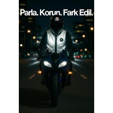 Asitan Motosiklet Reflektörlü Yelek, Su Geçirmez, Full 3m Reflektör, Siyah-Beyaz, Xs Beden