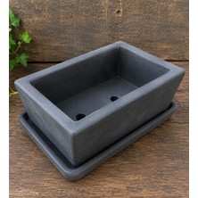 Asitan Beton Bonsai Saksısı Tabaklı 10-15 cm / Tabaklı Set, 10-15 cm Boyut