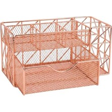 Asitan Temel Rose Gold Metal Mesh Masaüstü Organizer Çekmeceli Çok Bölmeli 21.8X11.5X11 cm 9510