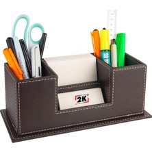 Asitan Masaüstü Deri Organizer Kalemlik 4 Gözlü Desktop Organizer Rainbow Vegan 10X12X25 Cm. Kahverengi