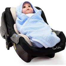 Asitan Başlıklı 4 Kat Müslin Bebek Battaniyesi 92X82 cm 1209 Mavi