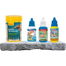 Asitan Akvaryum Başlangıç Seti – Balık Yemi + Su Düzenleyici + Balık Vitamini + Klor Giderici Akvar