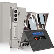 Asitan Galaxy Z Fold 8 Ultra Uyumlu Suni Deri Tasarımlı Kıpta Kartlıklı Standlı Kapak Kılıf, Siyah