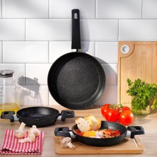 Asitan Schafer Black Stone 3 Lü Tava + Sahan Seti-Siyah
